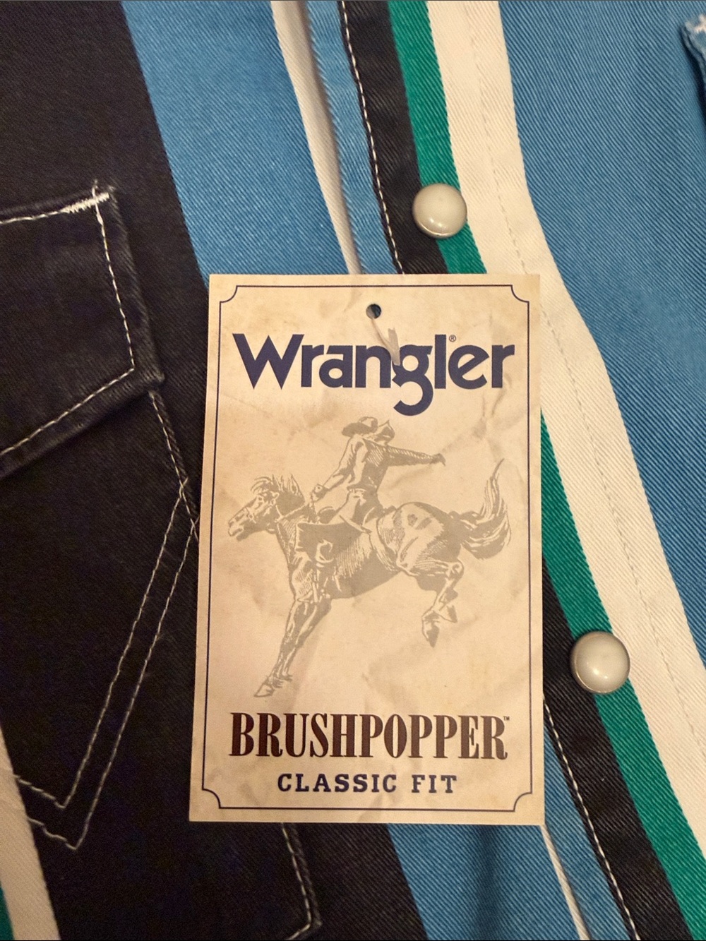 Wrangler Blue Teal Black White Brushpopper Western Shirt *New With Tag* - Picture 3 of 5